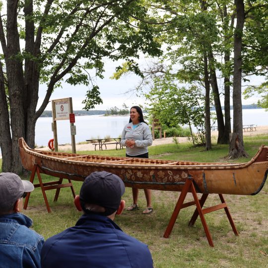 A demonstration of a birchbark canoe at Killbear Provincial Park.